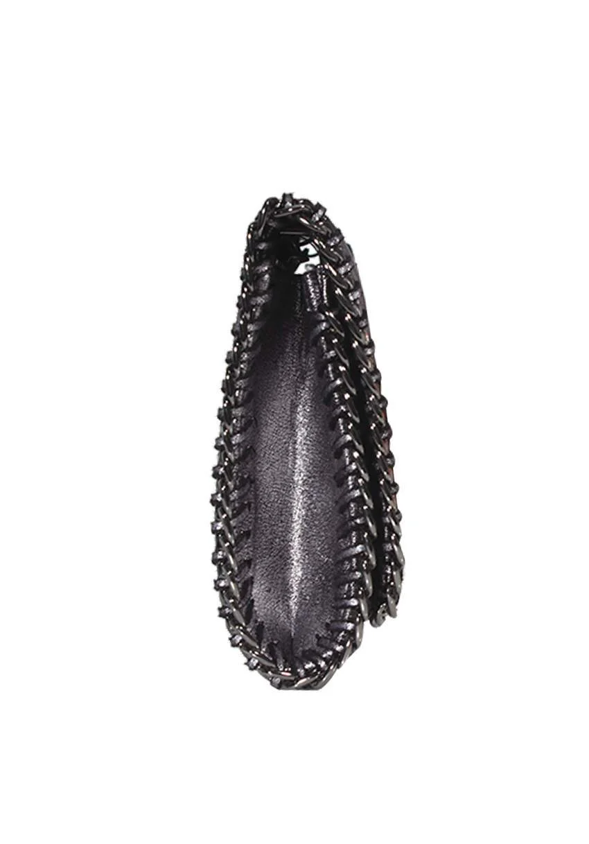 Grey Chain Detail Clutch Bag - Image 2