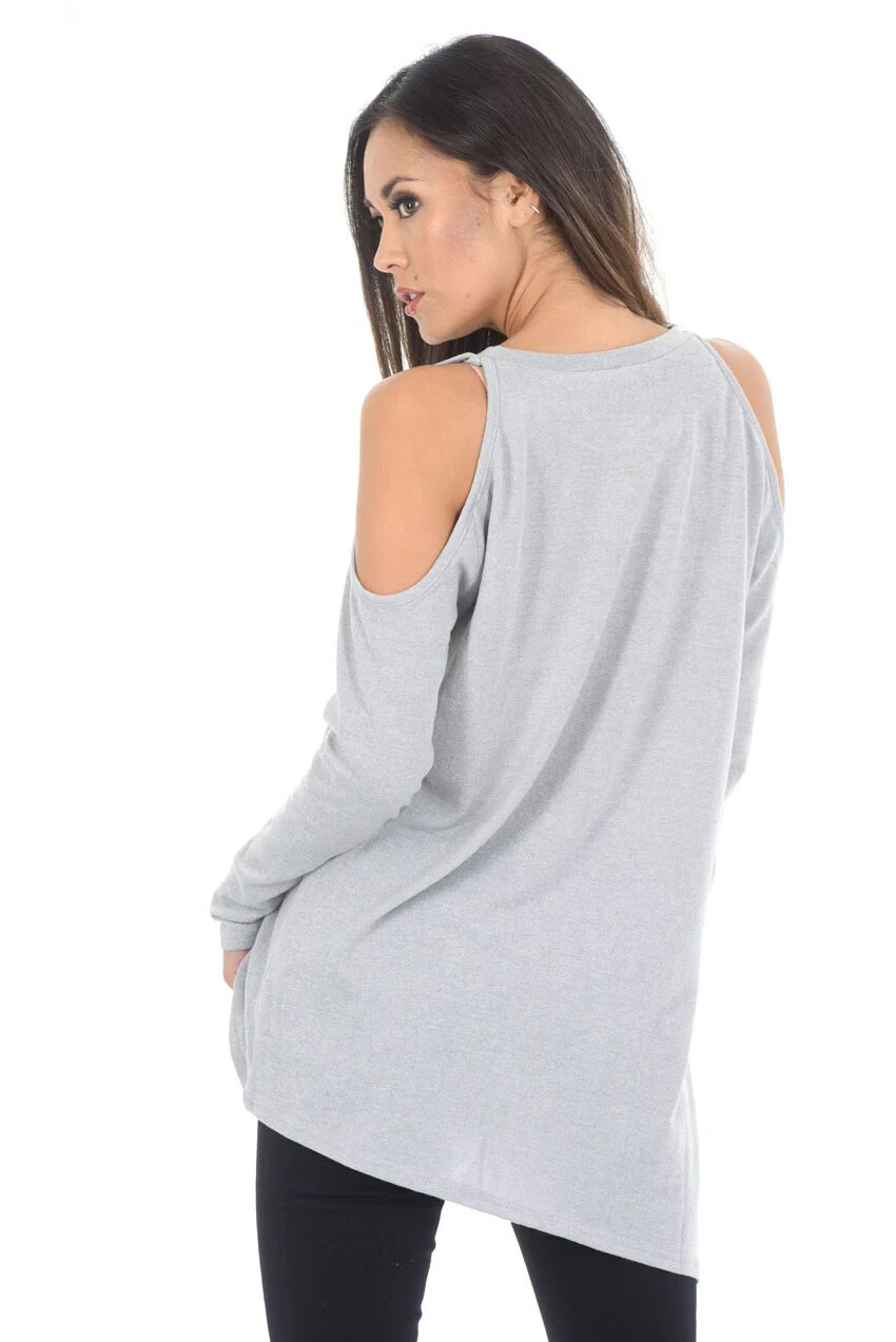 Grey Cold Shoulder Jumper - Image 3