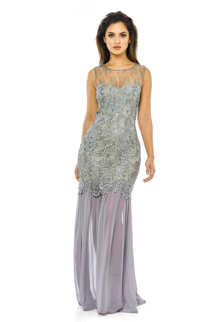 Grey Crochet Chiffon Maxi Dress - Image 2