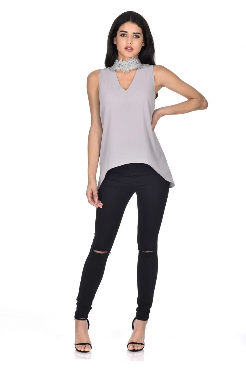 Grey Crochet Choker Swing Top - Image 2