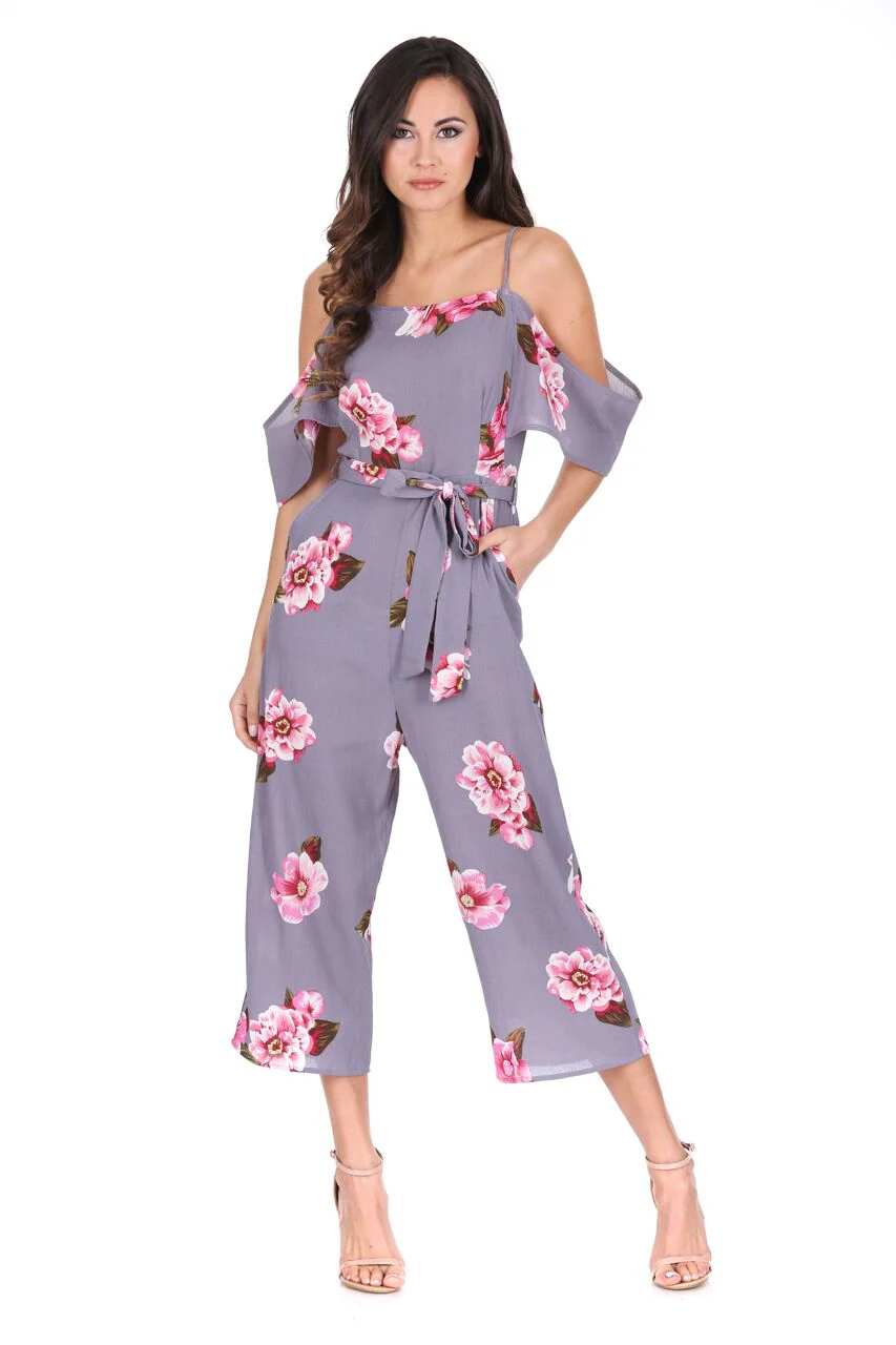 Grey Floral Culotte Jumpsuit - Image 2