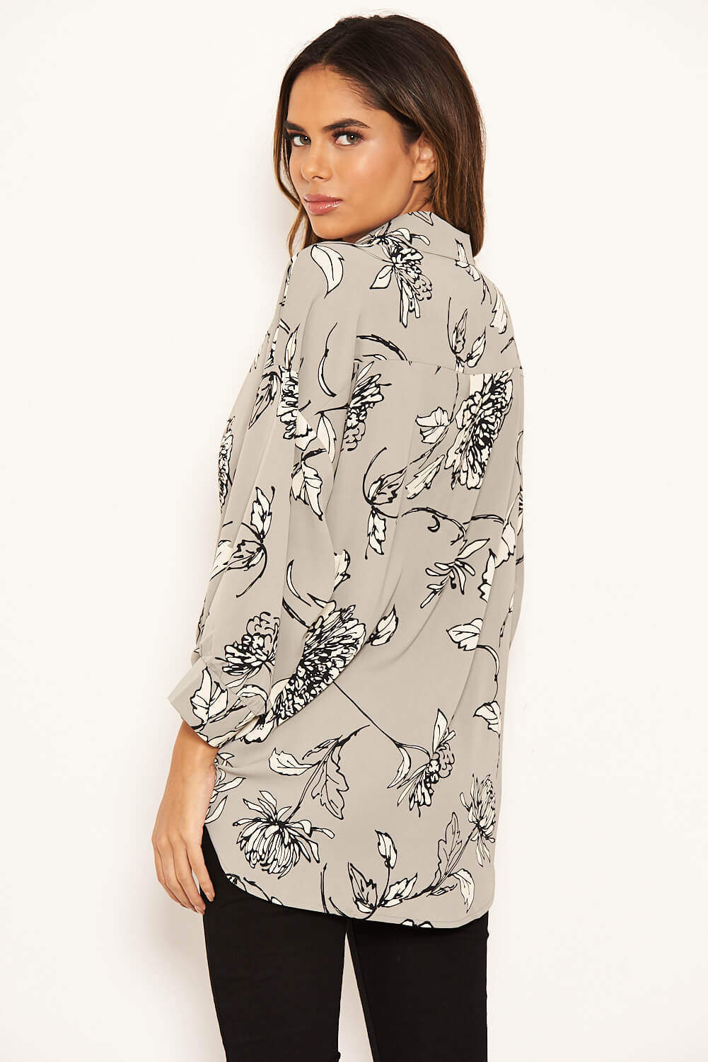Grey Floral Dip Hem Shirt - Image 5