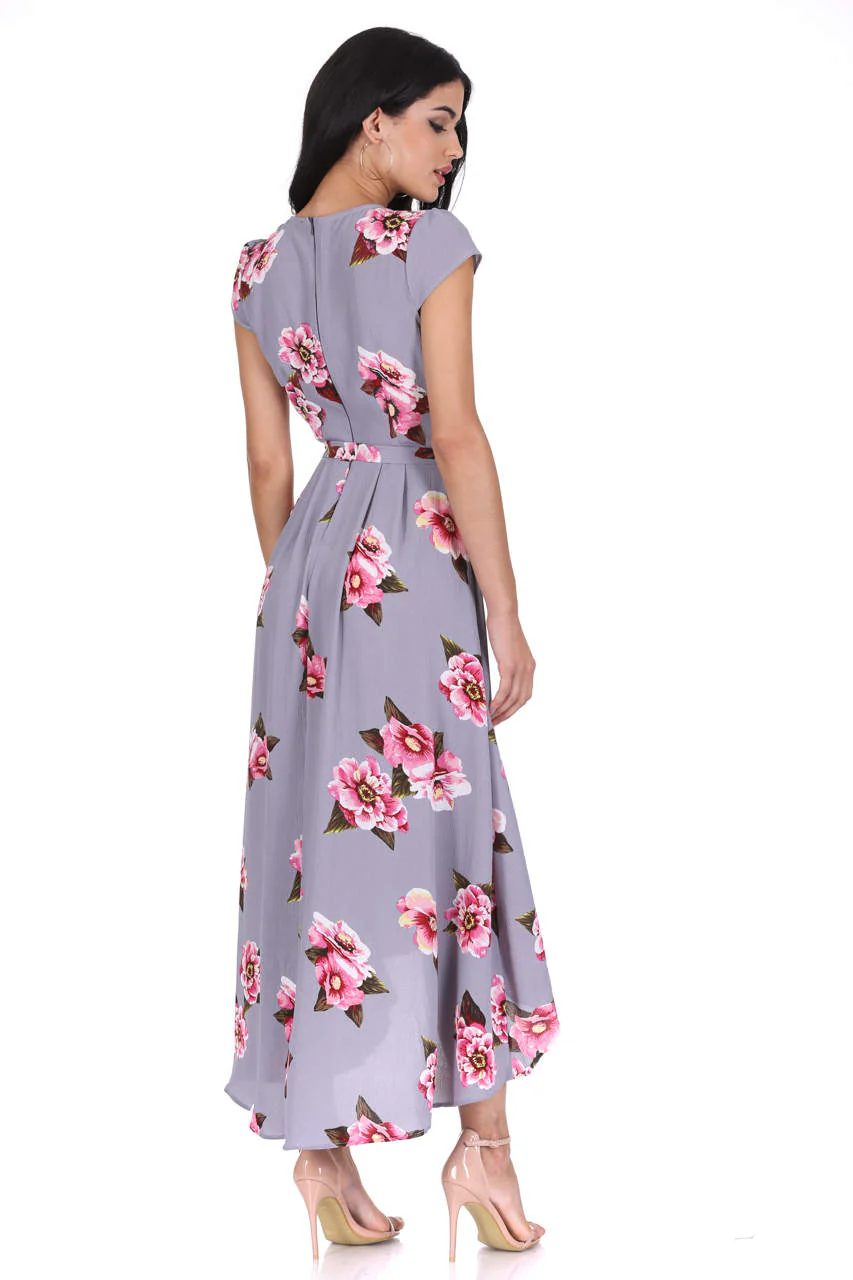 Grey Floral Print Dress - Image 3