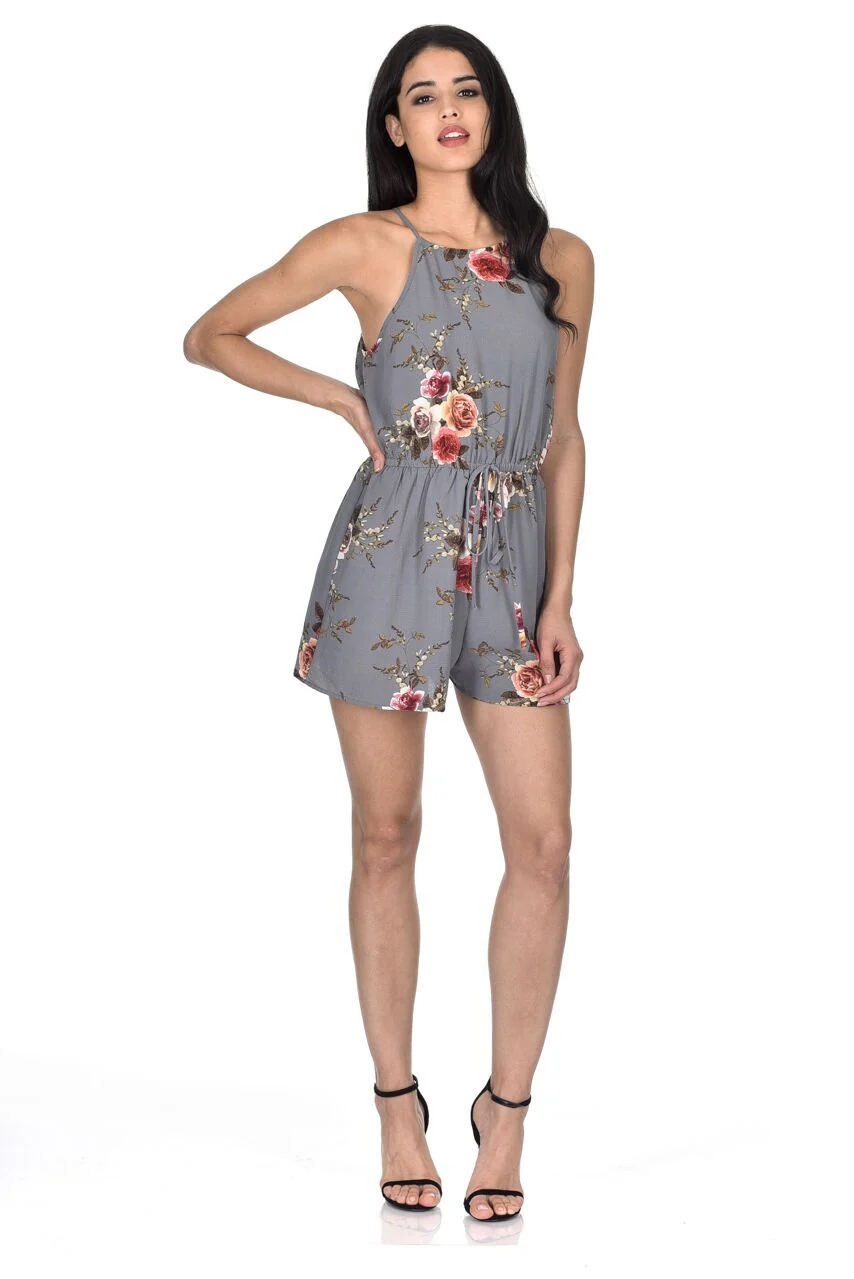 Grey Floral Printed Playsuit - Image 2