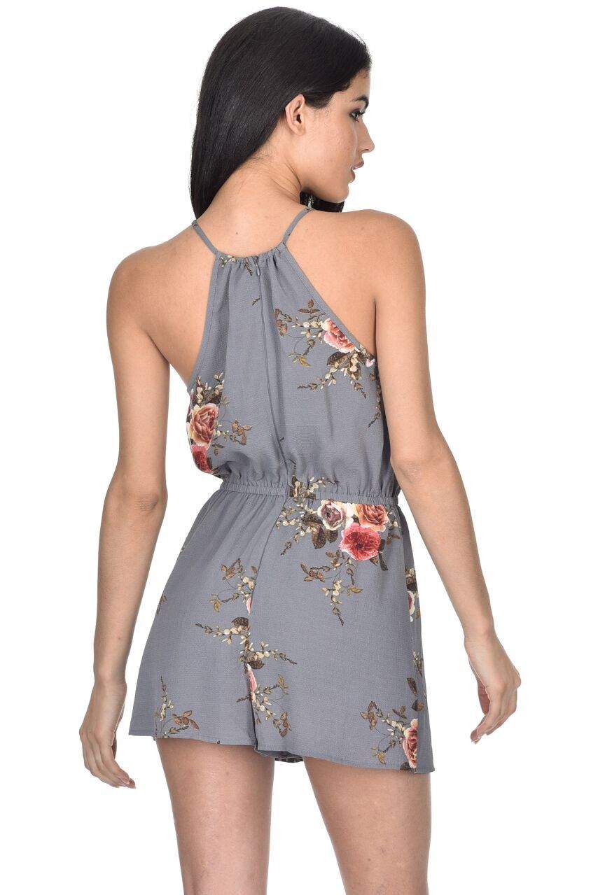 Grey Floral Printed Playsuit - Image 3