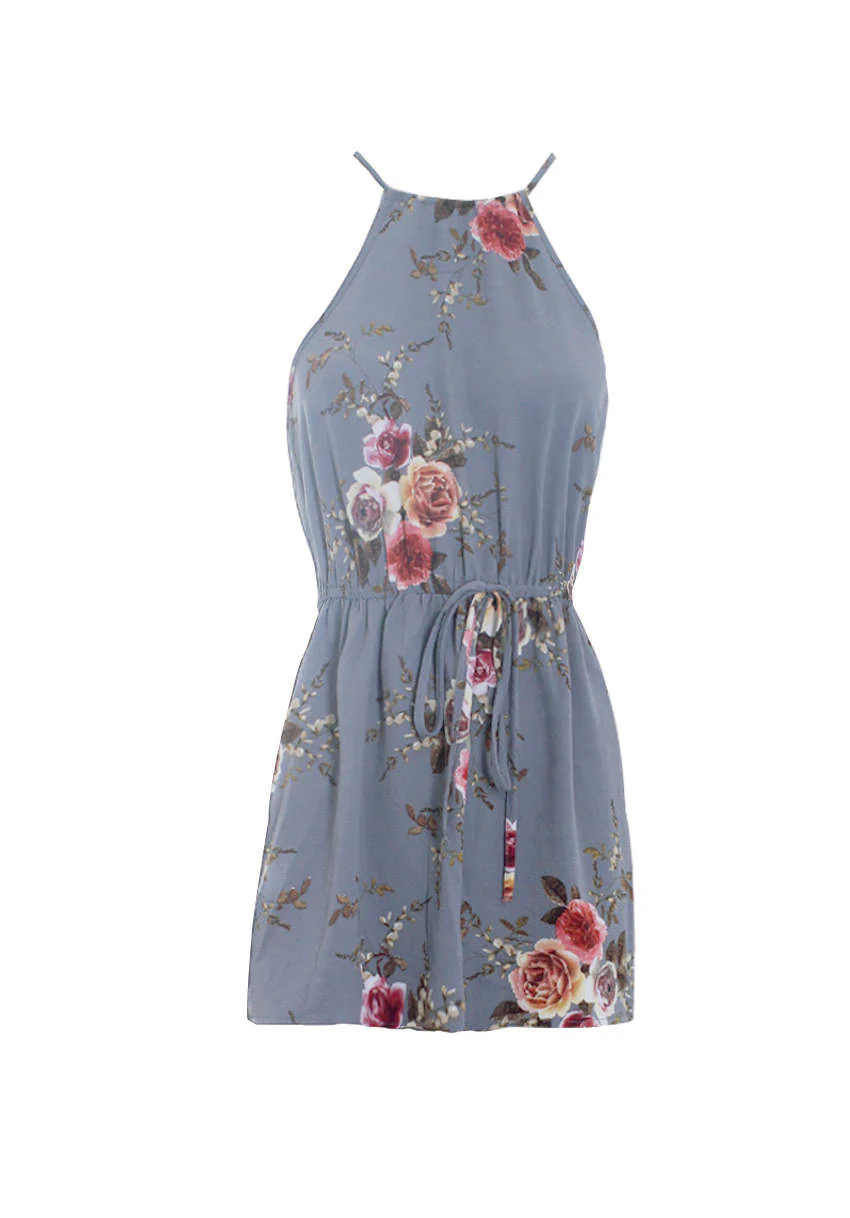 Grey Floral Printed Playsuit - Image 4