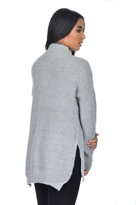 Grey High Neck Side Split Jumper - Image 3