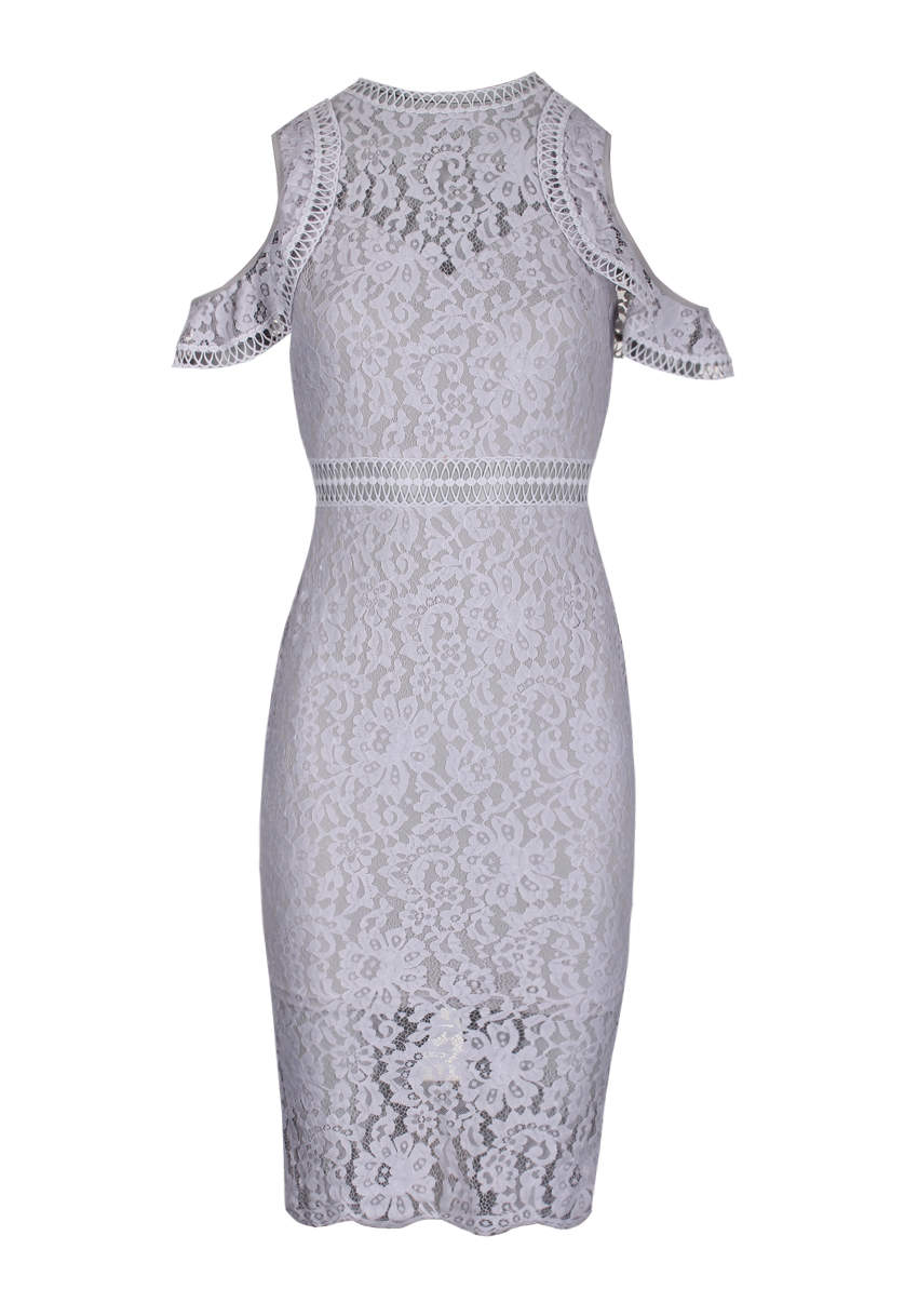 Grey Lace Cold Shoulder Midi Dress - Image 4