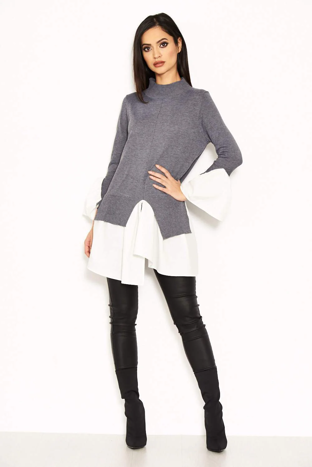 Grey Polo Neck Shirt Jumper Tunic - Image 2