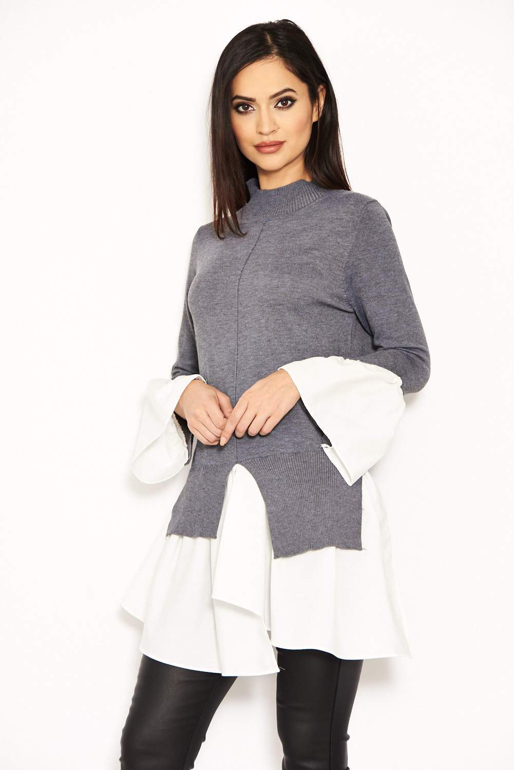 Grey Polo Neck Shirt Jumper Tunic - Image 4