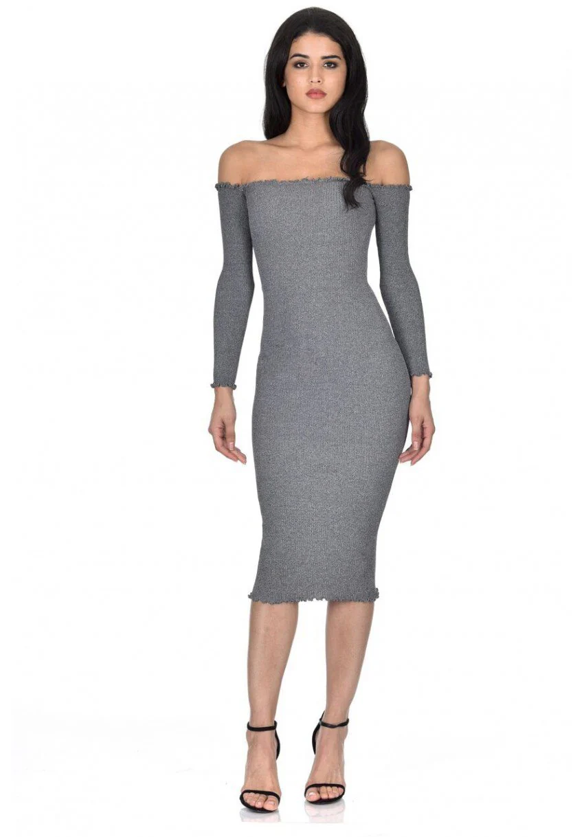 Grey Ribbed Midi Dress - Image 2