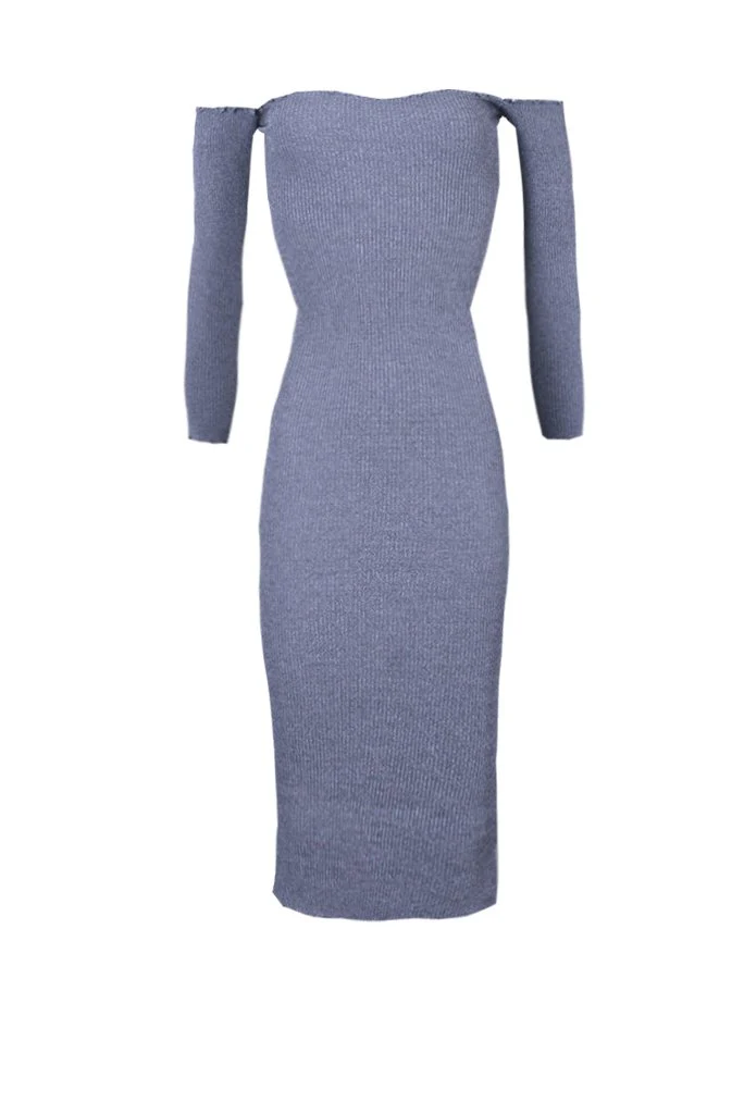 Grey Ribbed Midi Dress - Image 4