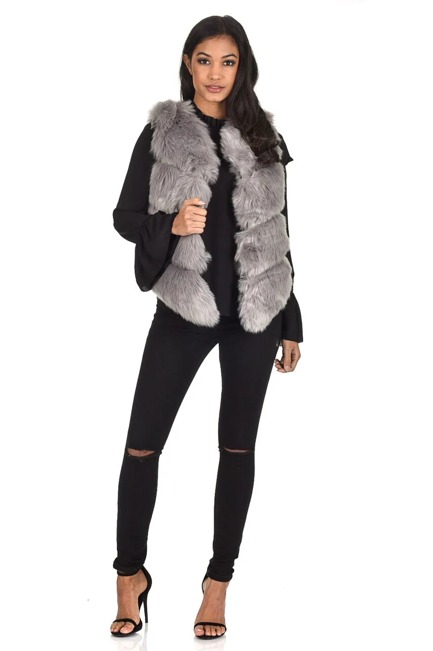 Grey Short Faux Fur Gilet - Image 2