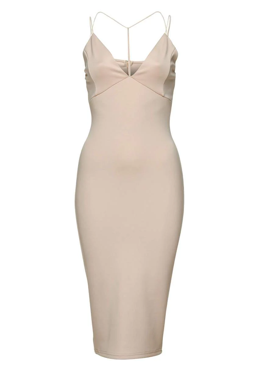 Harness Detail Plunge Bodycon Midi Dress - Image 4