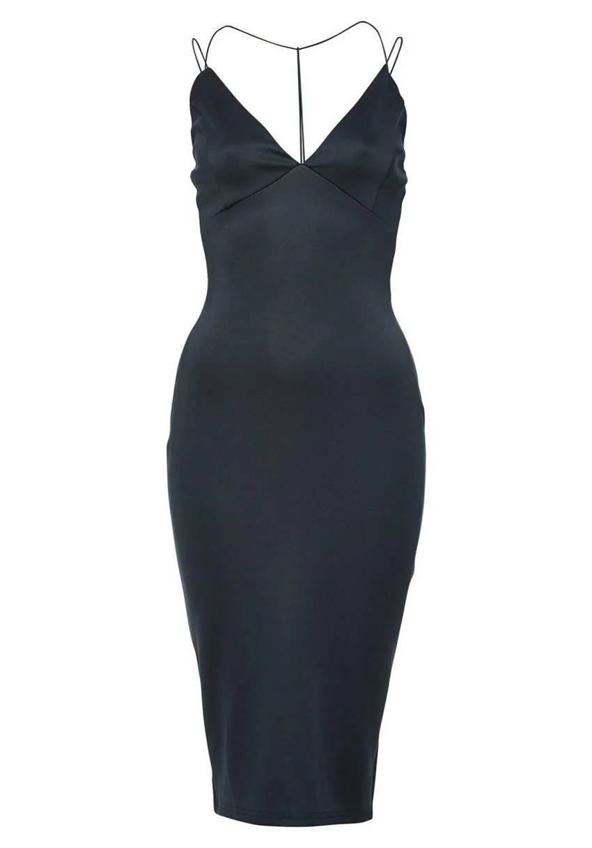 Harness Detail Plunge Bodycon Midi Dress - Image 4