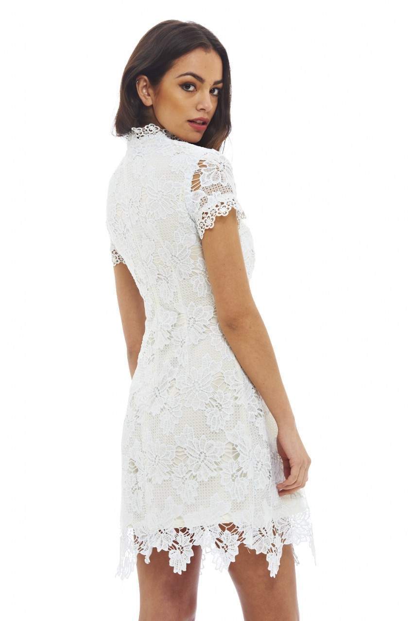 High Neck Crochet Mini Dress - Image 3