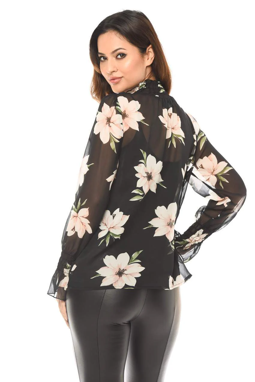 High Neck Floral Chiffon Top - Image 3