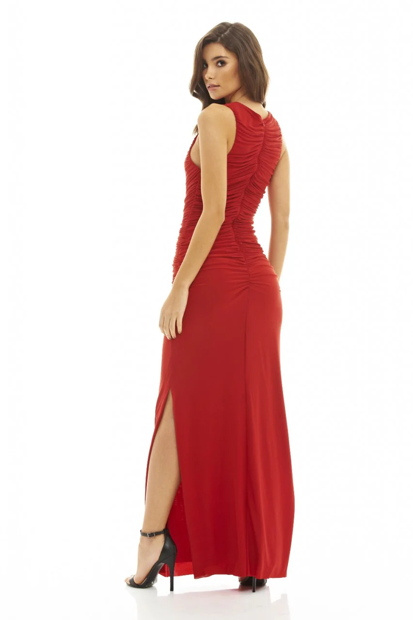 High Neck Ruched Maxi Dress - Image 4