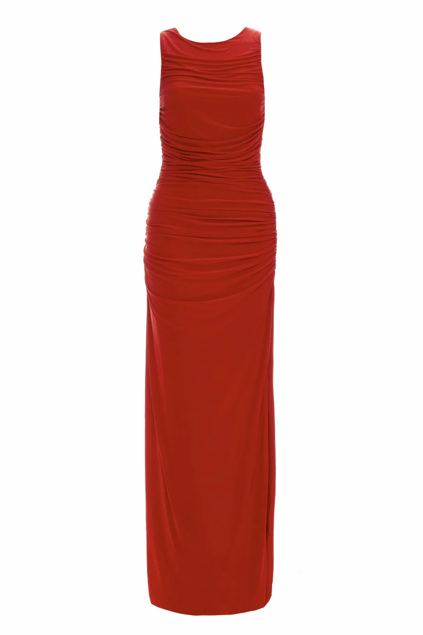 High Neck Ruched Maxi Dress - Image 5