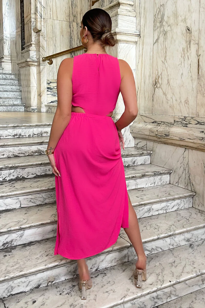Hot Pink Cut Out Midi Dress - Image 4