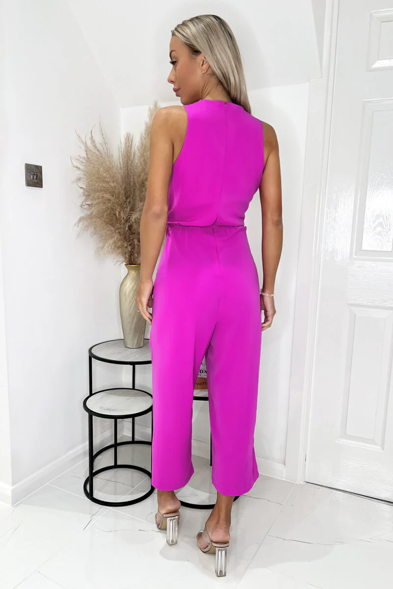 Hot Pink Sleeveless Knot Front Jumpsuit - Image 4