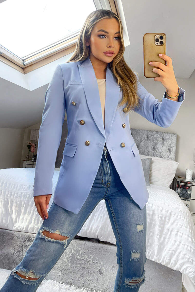 Ice Blue Military Style Blazer - Image 2
