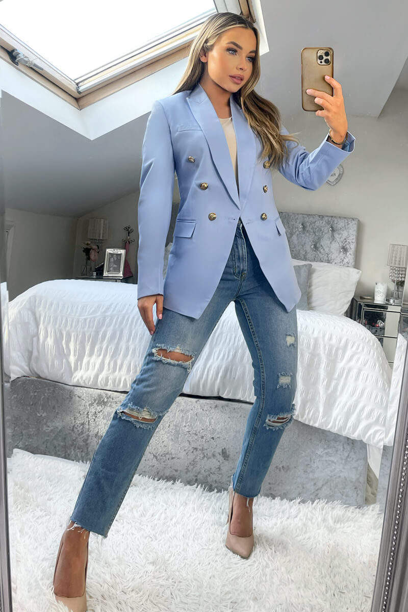 Ice Blue Military Style Blazer - Image 3