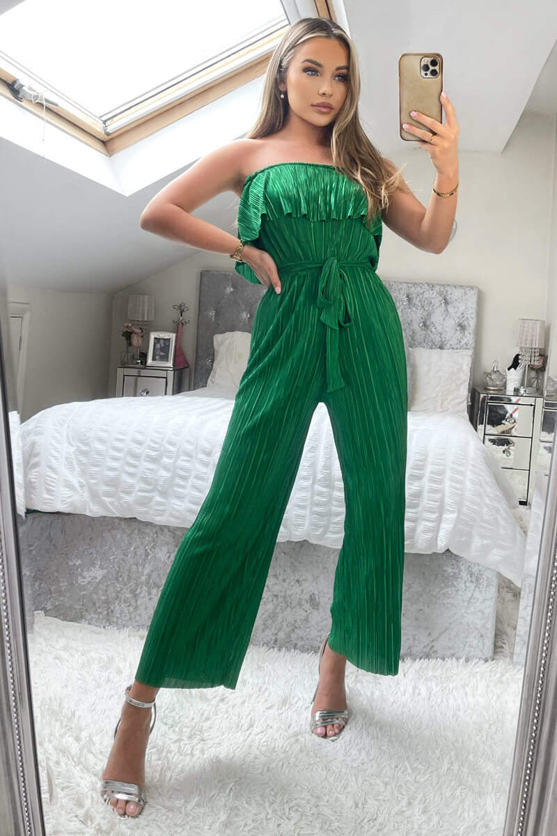 Jade Green Plisse Bardot Jumpsuit - Image 3