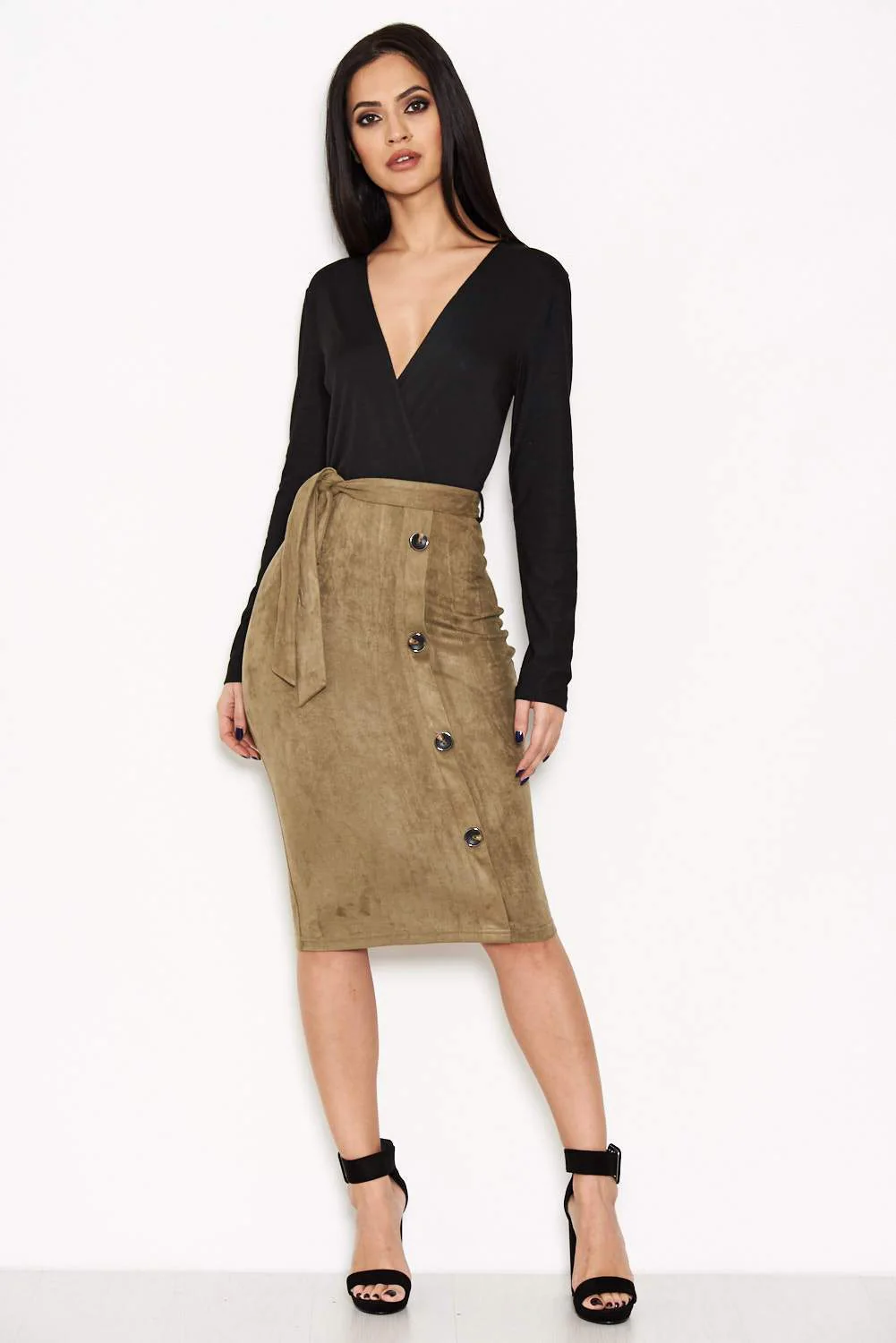 Khaki 2 in 1 Suede Dress - Image 2
