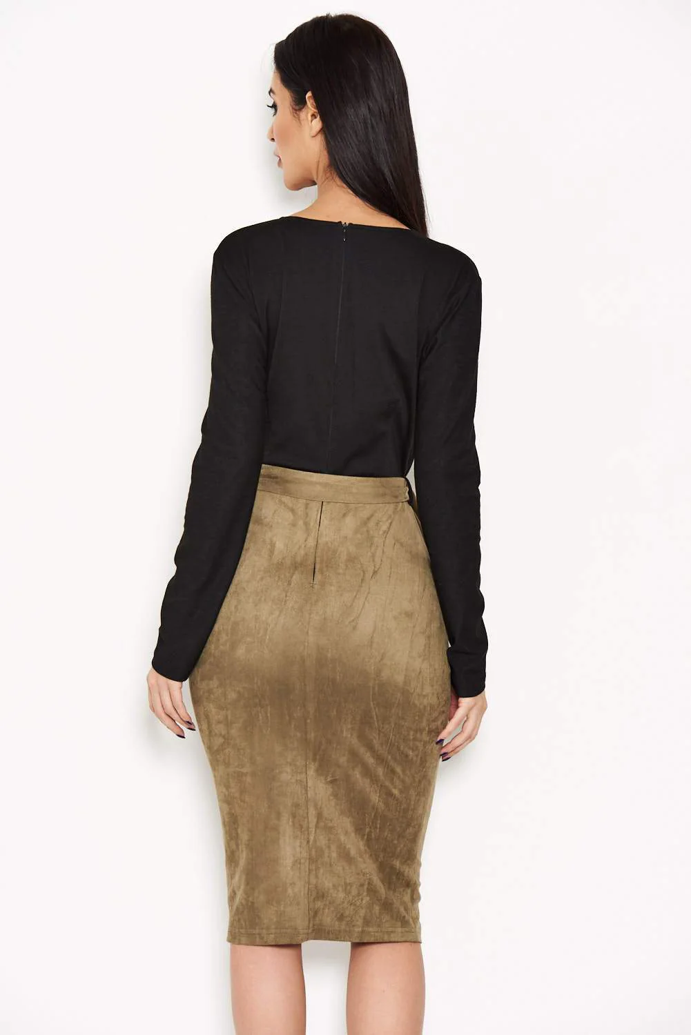 Khaki 2 in 1 Suede Dress - Image 3