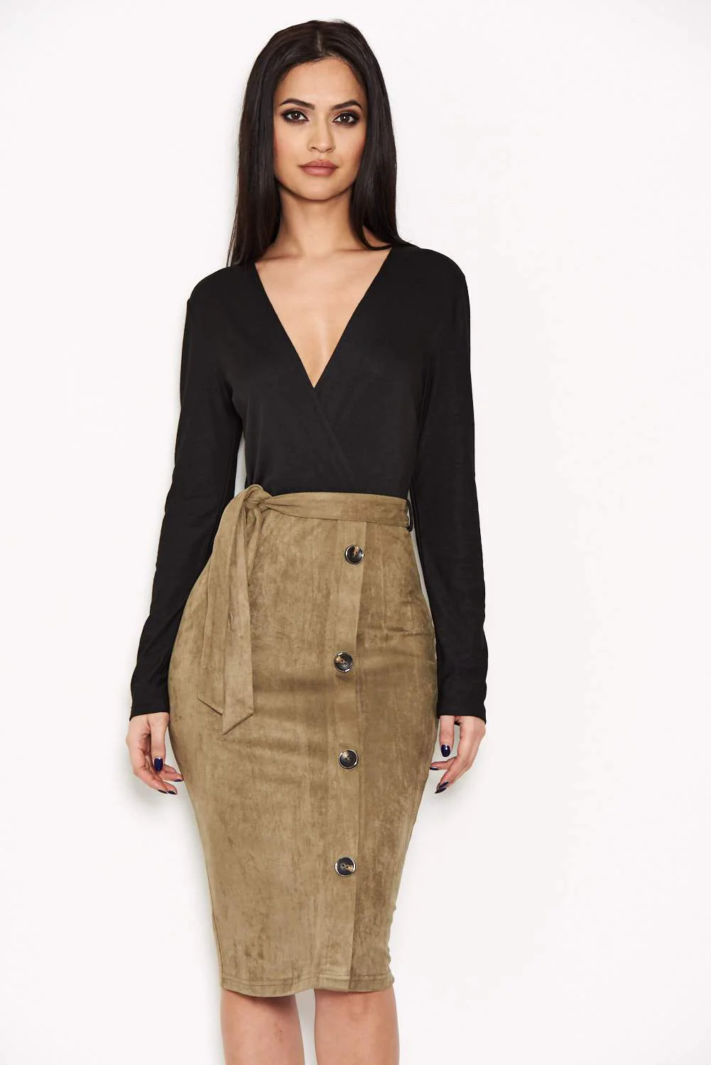 Khaki 2 in 1 Suede Dress - Image 4
