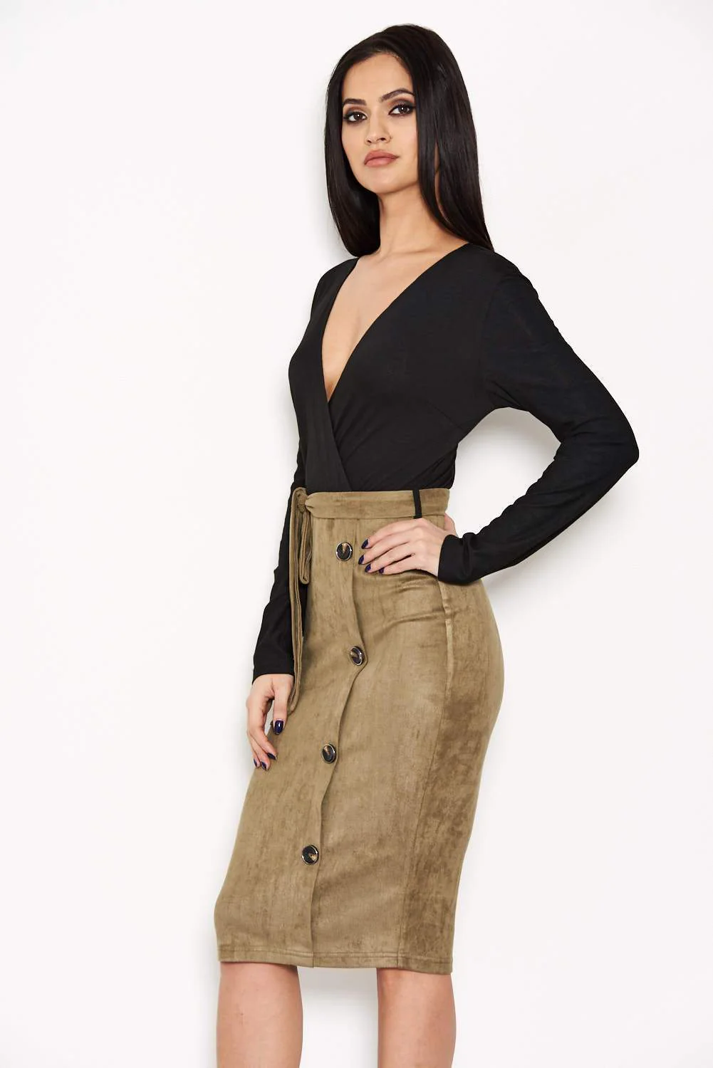 Khaki 2 in 1 Suede Dress - Image 5