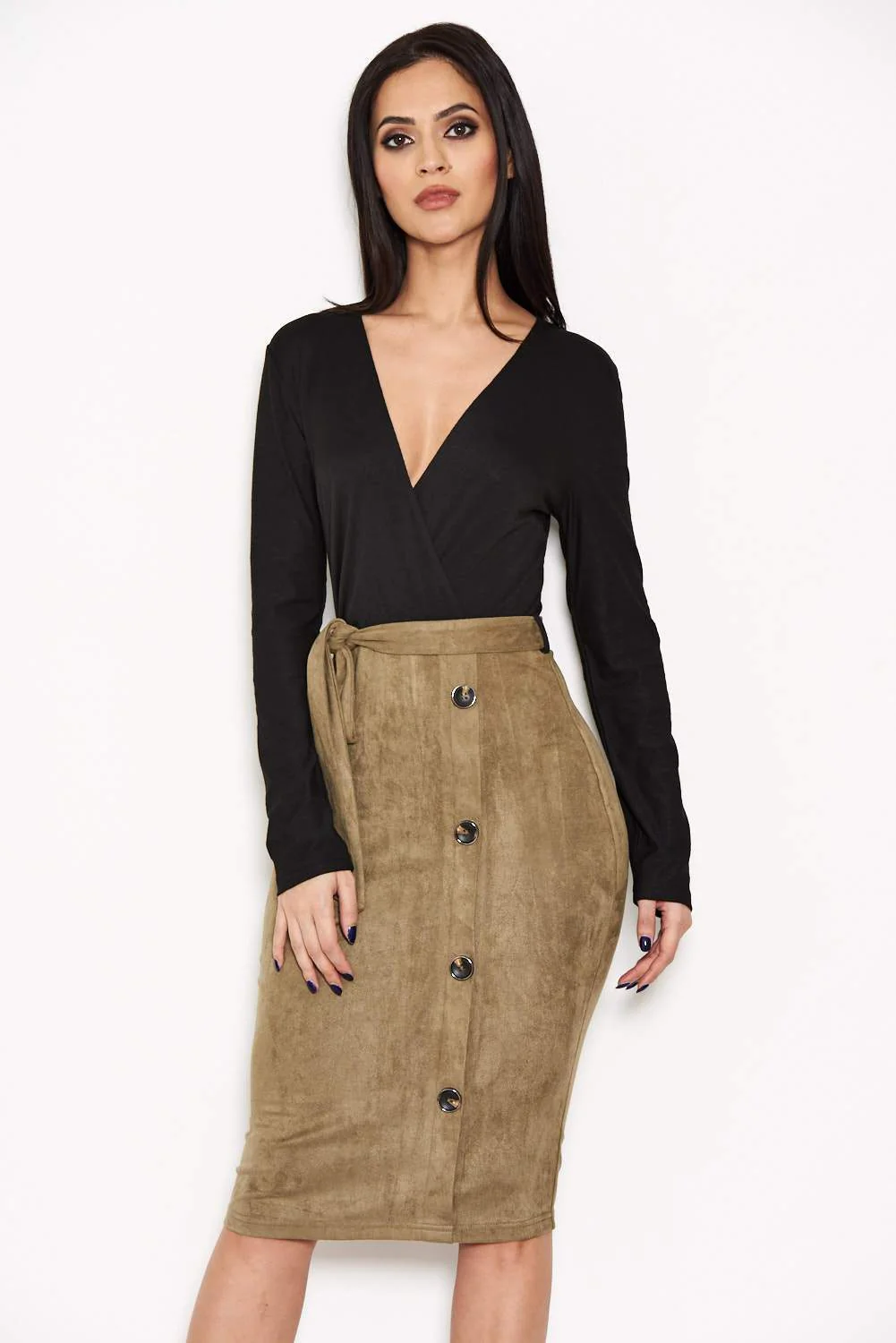 Khaki 2 in 1 Suede Dress - Image 6