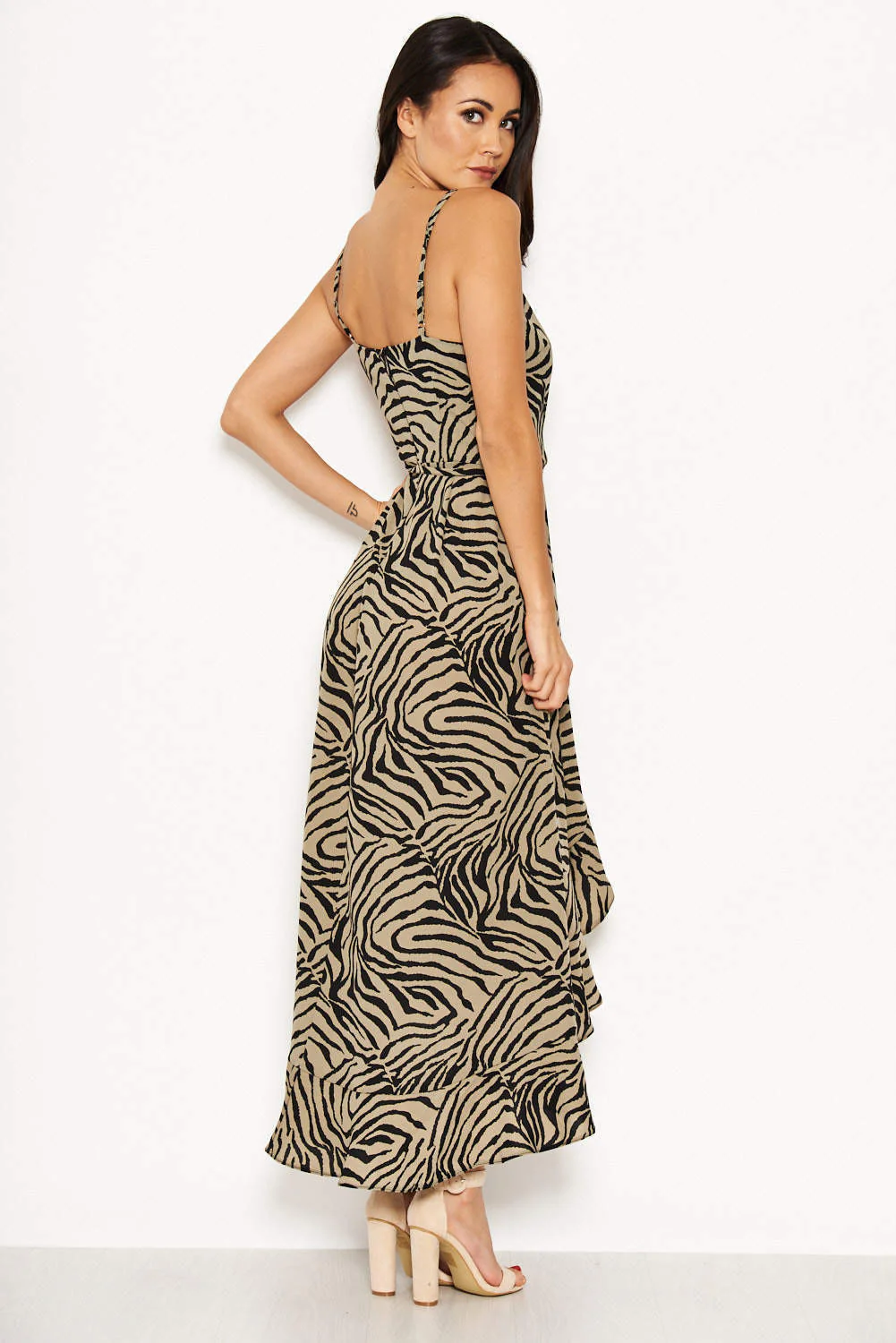 Khaki Animal Print Frill Hem Dress - Image 6