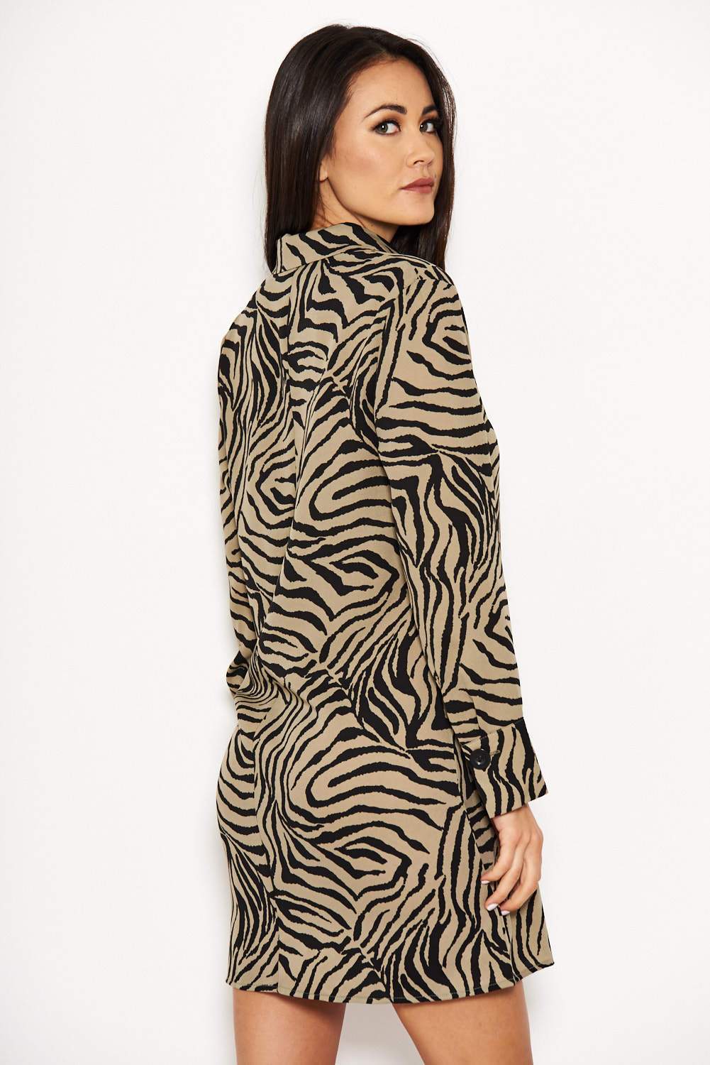 Khaki Animal Print Shirt Dress - Image 3