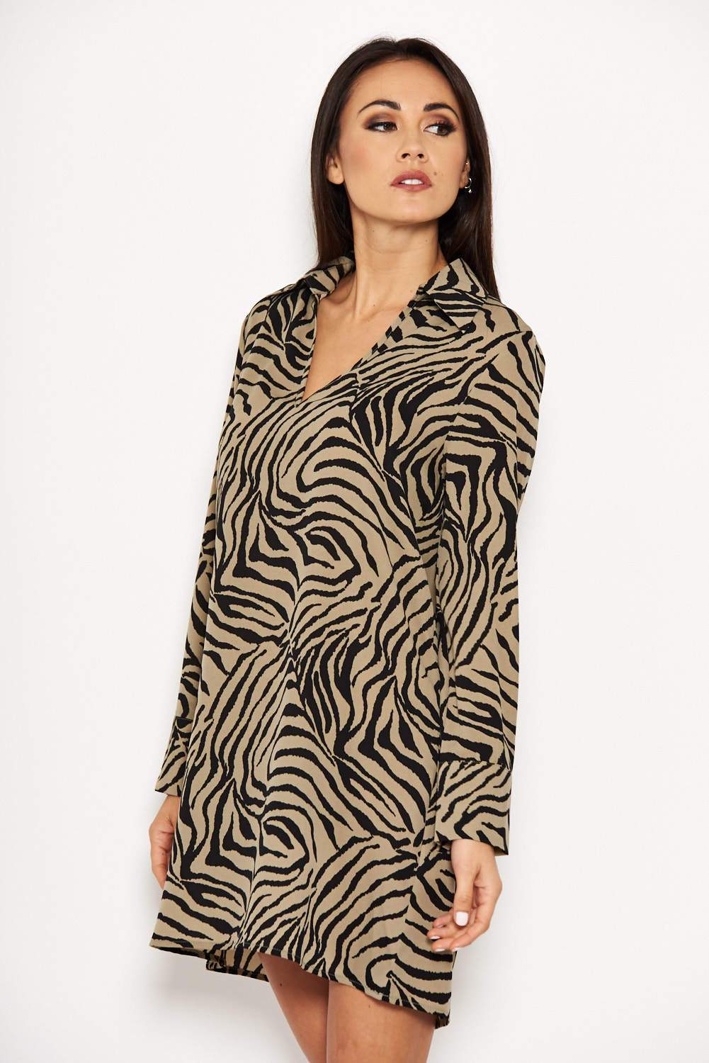 Khaki Animal Print Shirt Dress - Image 5