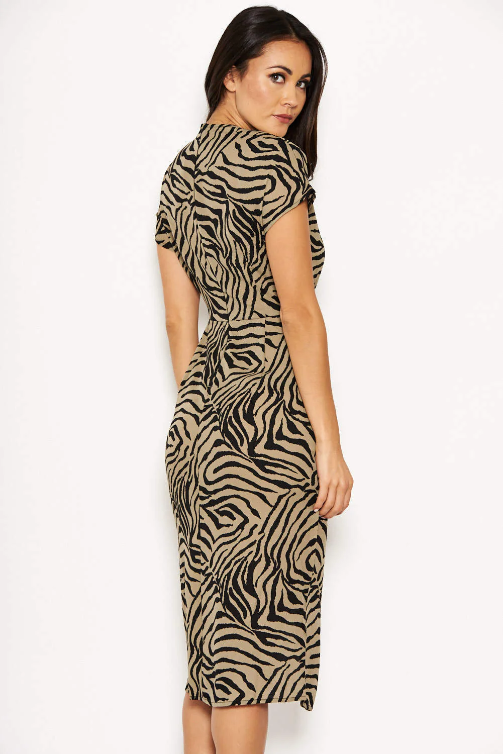 Khaki Animal Print Wrap Style Dress - Image 3