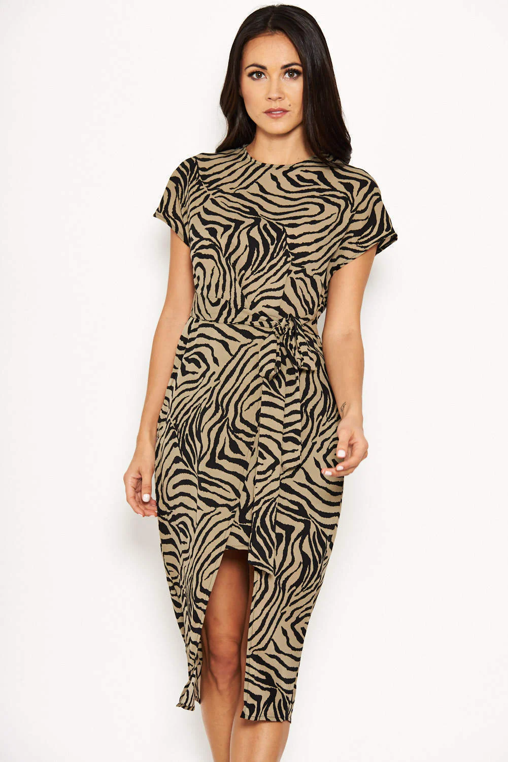 Khaki Animal Print Wrap Style Dress - Image 4