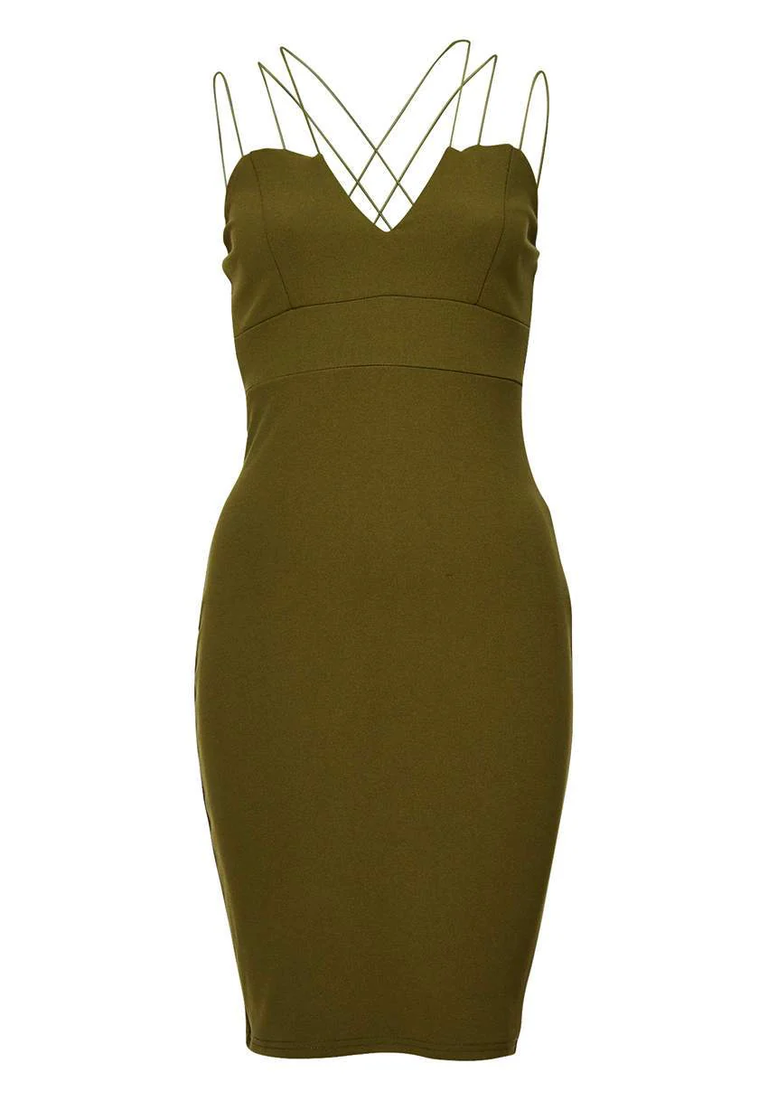 Khaki Bodycon Mini Dress - Image 4
