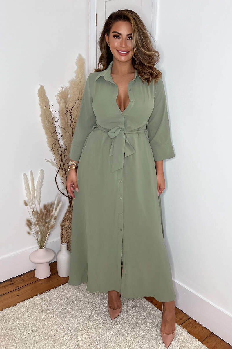 Khaki Button Up Midi Shirt Dress - Image 3