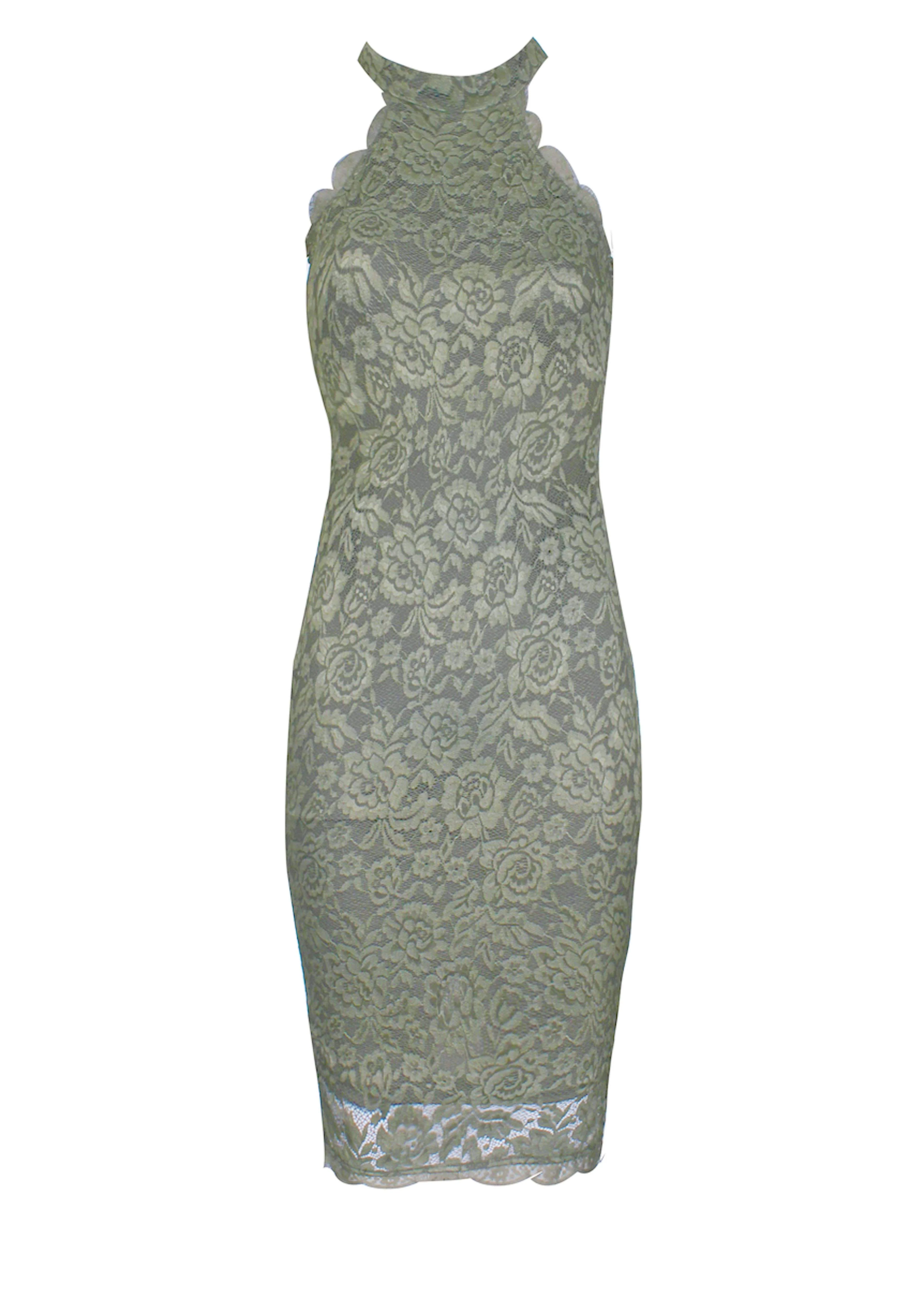 Khaki Cut In Neck Detail Lace Midi Dress - Image 4