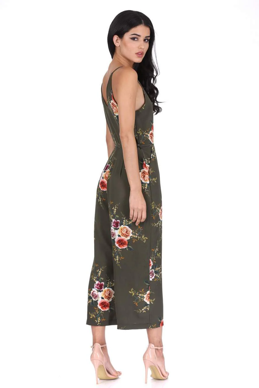Khaki Floral Culotte Jumpsuit - Image 3