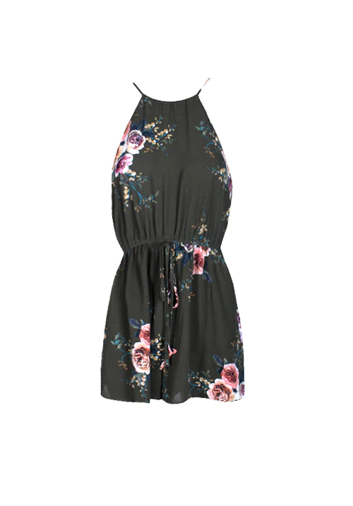 Khaki High Neck Floral Playsuit - Image 4