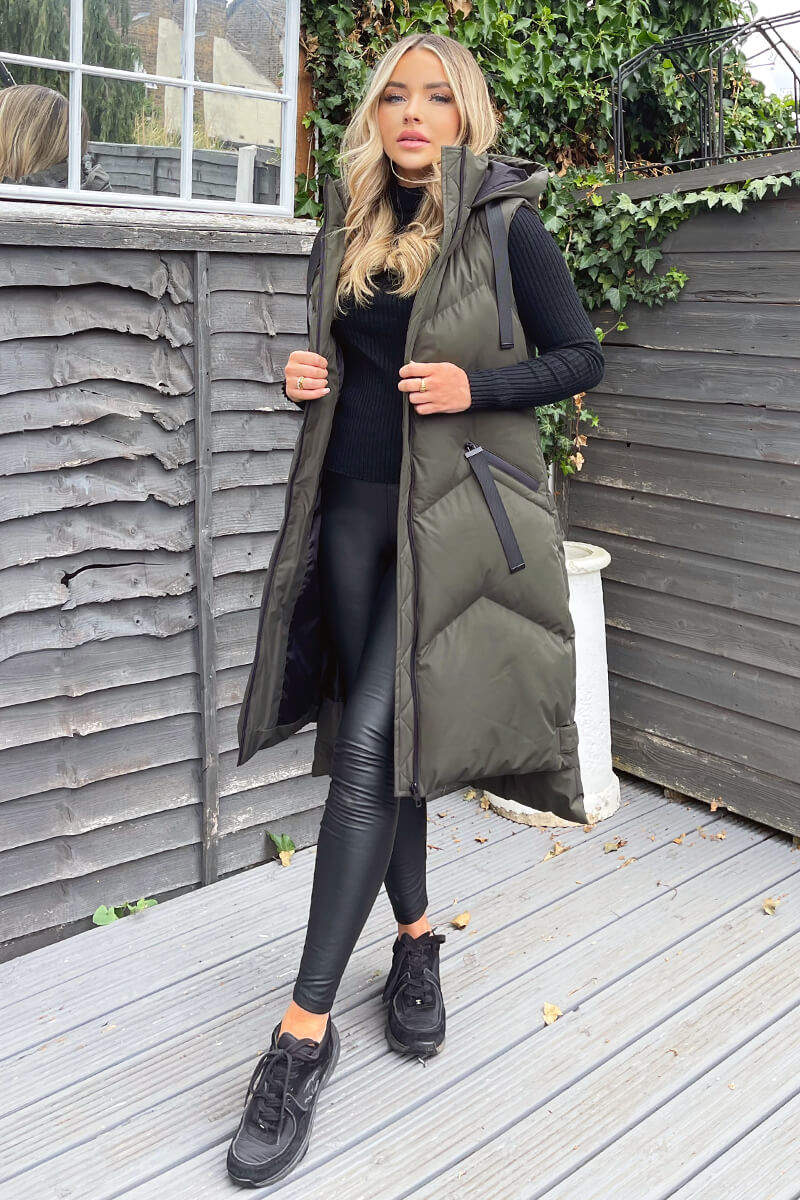 Khaki Hooded Zip Up Gilet - Image 4