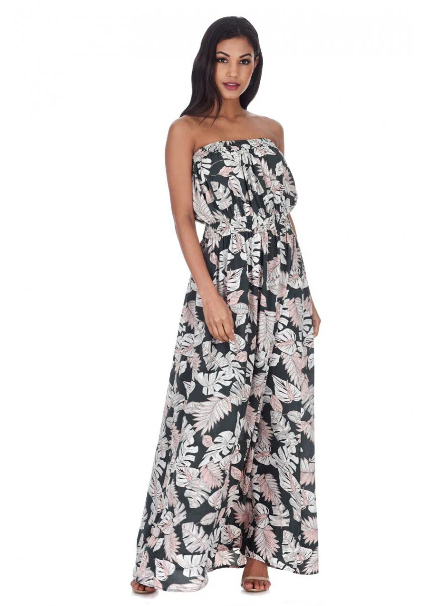 Khaki Leaf Printed Maxi Dress - Image 2