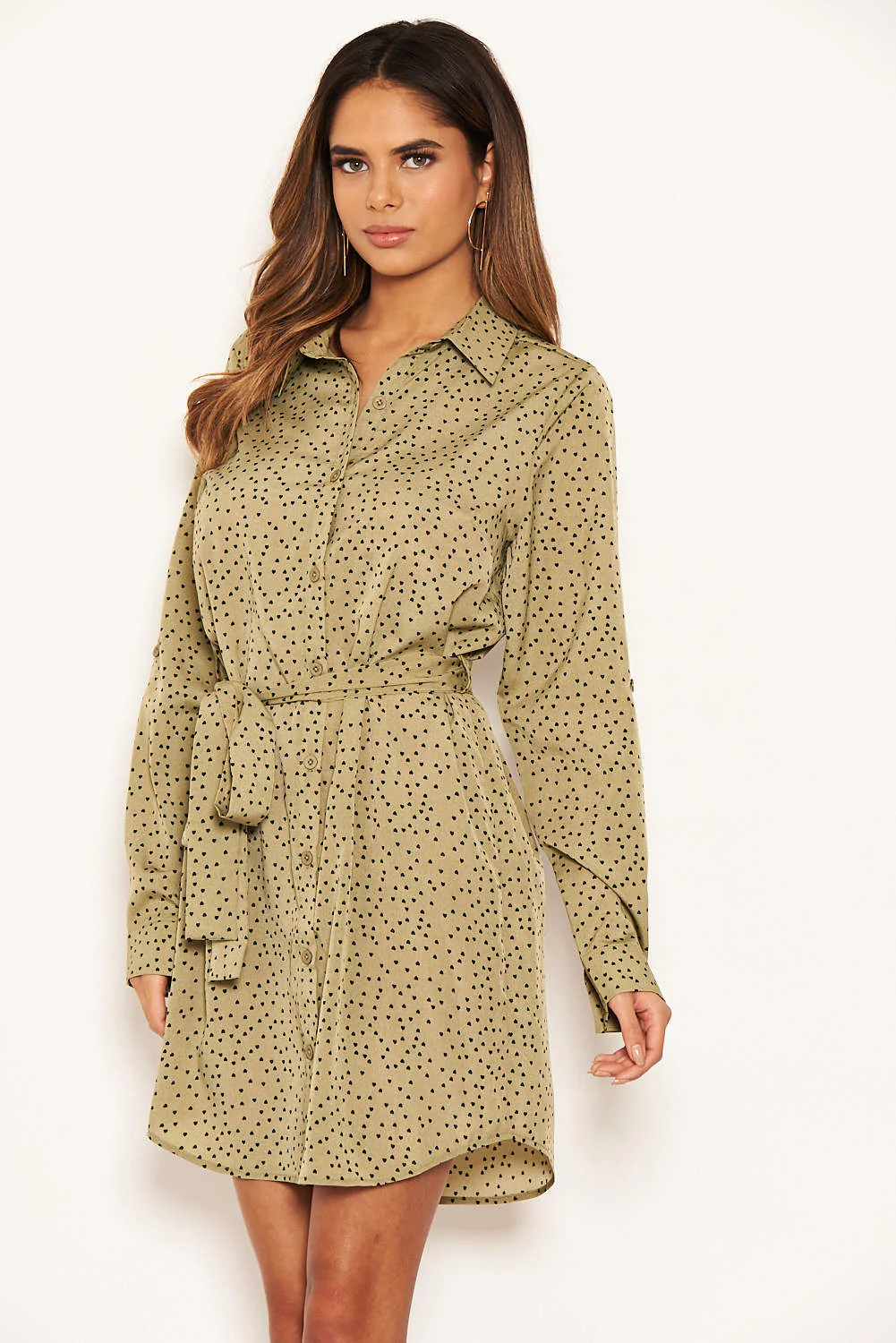 Khaki Love Heart Spotty Shirt Dress - Image 4