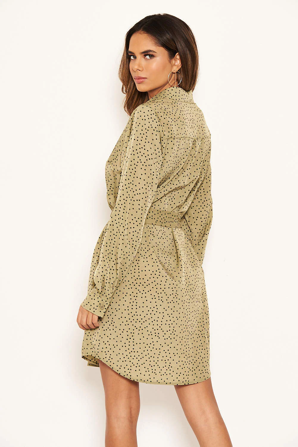 Khaki Love Heart Spotty Shirt Dress - Image 5