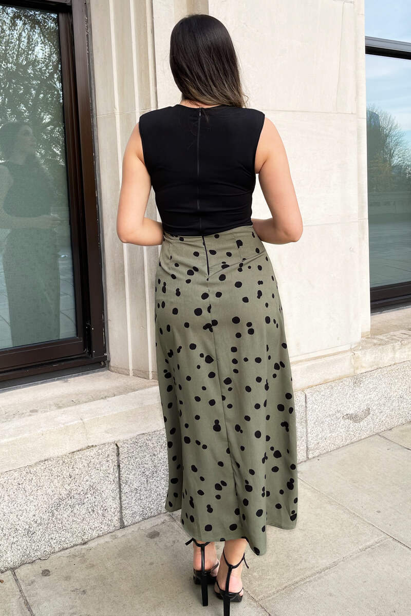 Khaki Printed 2 in 1 Button Detail Midi Dress - Image 5