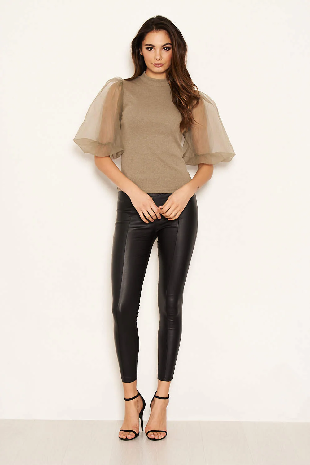 Khaki Puff Sleeve Knitted Top - Image 4