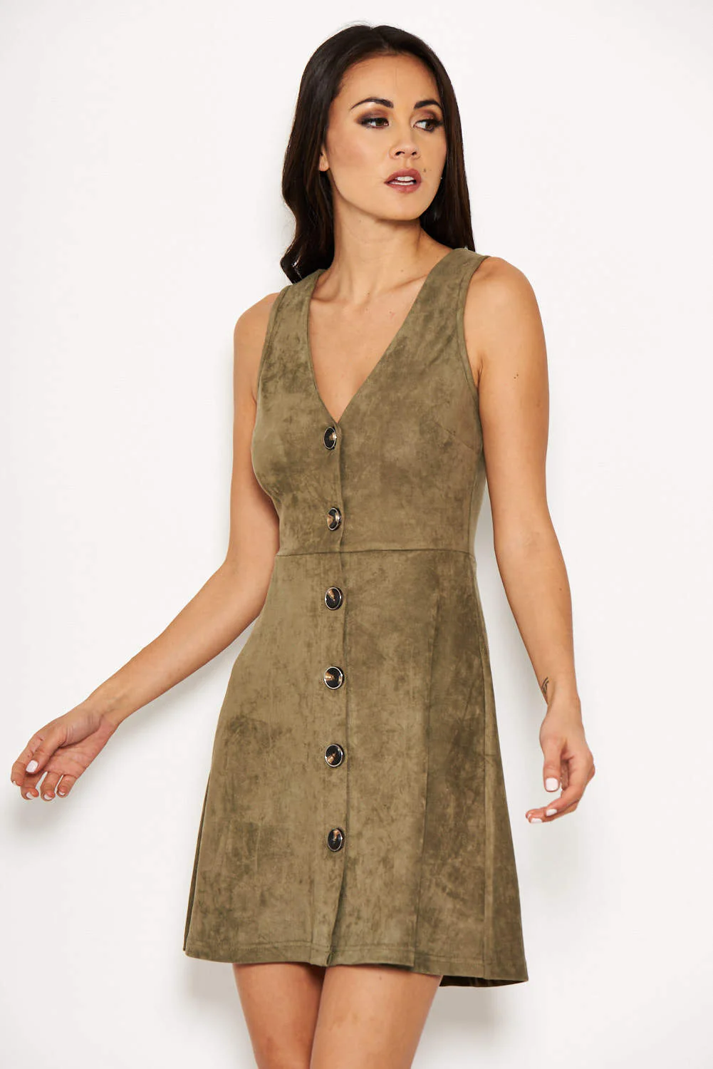 Khaki Suede Button Front Dress - Image 4